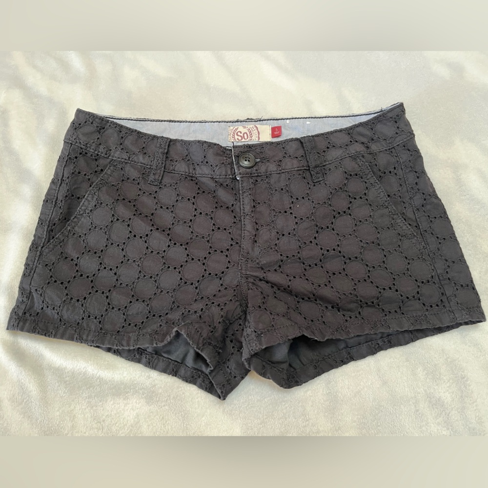 SO Women's Charcoal Eyelet High Waist Shorts